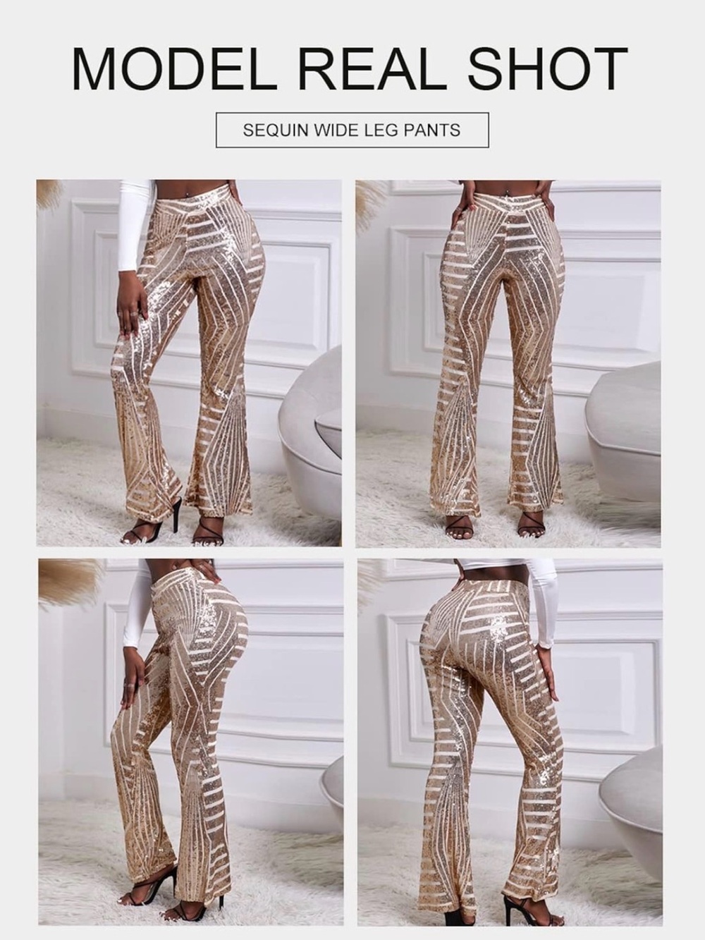 Peach/Copper Sequin Wide Leg Pants -Size Small